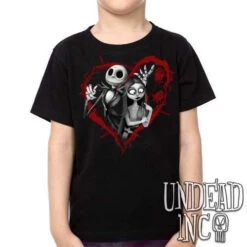 Nightmare Before Christmas Jack And Sally Black Grey - Kids Unisex Girls And Boys T Shirt Clothing
