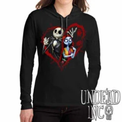 Nightmare Before Christmas Jack And Sally - Ladies Long Sleeve Hooded Shirt