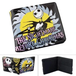 Nightmare Before Christmas Jack Skellington Moonlight Stripe PU Leather Bifold Wallet -Cheap Men's T-Shirt Store The Nightmare Before Christmas Multilayer colorful PU short wallet W Sally Jack Skellington Dr Finkelstein Santa 61531.1662709167