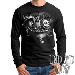 Nightmare Before Christmas Lock Shock Barrel Trick Or Treat Black & Grey - Mens Long Sleeve Tee