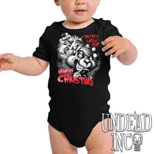 "You're A Mean One" Grinch Christmas Black & Grey - Infant Onesie Romper 3 "You're A Mean One" Grinch Christmas Black & Grey - Infant Onesie Romper
