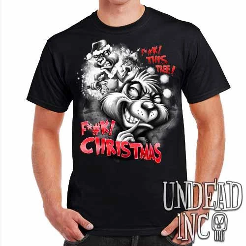 "F*#K Christmas" Grinch - Mens T Shirt Black Grey 3 "F*#K Christmas" Grinch - Mens T Shirt Black Grey