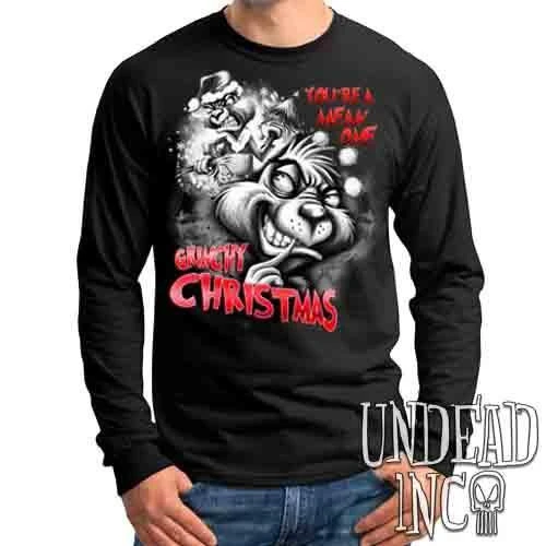 "You're A Mean One" Grinch Christmas Black & Grey- Mens Long Sleeve Tee 3 "You're A Mean One" Grinch Christmas Black & Grey- Mens Long Sleeve Tee