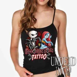 Jack And Sally Halloween Town Tattoo Nightmare Before Christmas - Petite Slim Fit Tank