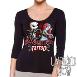 Jack And Sally Halloween Town Tattoo Nightmare Before Christmas - Ladies 3/4 Long Sleeve Tee