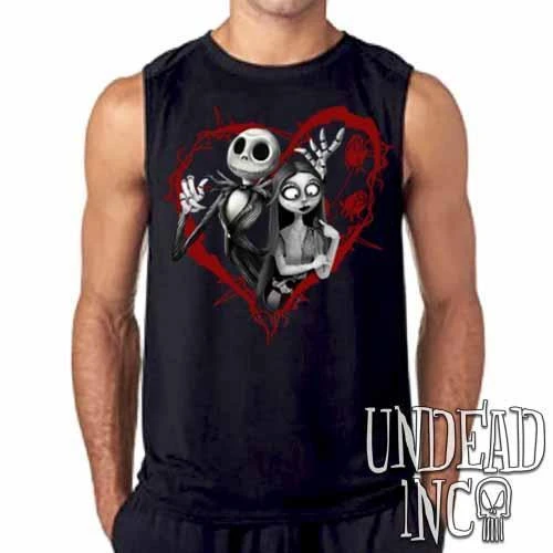 Nightmare Before Christmas Jack And Sally Black & Grey Mens Sleeveless Shirt 3 Nightmare Before Christmas Jack And Sally Black & Grey Mens Sleeveless Shirt