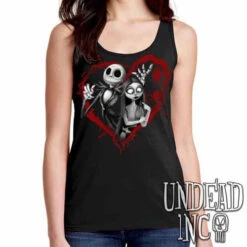 Nightmare Before Christmas Jack And Sally - Ladies Singlet Tank BLACK GREY