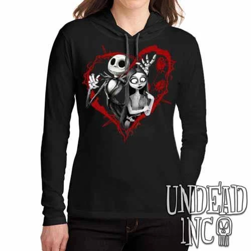Nightmare Before Christmas Jack And Sally Black Grey Ladies Long Sleeve Hooded Shirt 3 Nightmare Before Christmas Jack And Sally Black Grey Ladies Long Sleeve Hooded Shirt