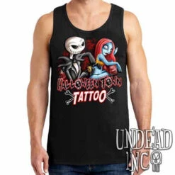Jack And Sally Halloween Town Tattoo Nightmare Before Christmas - Mens Tank Singlet