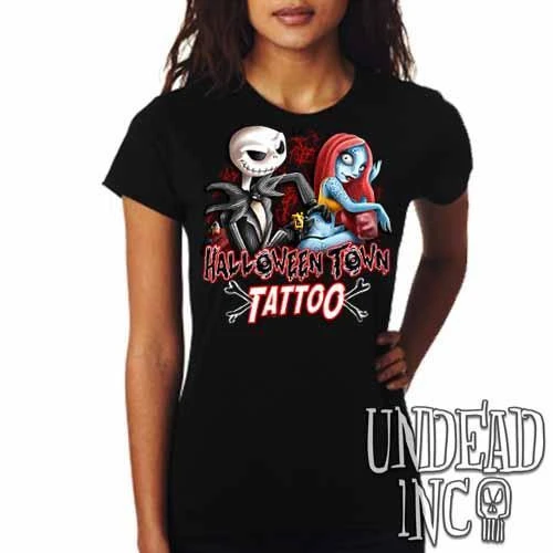 Jack And Sally Halloween Town Tattoo Nightmare Before Christmas - Ladies T Shirt 3 Jack And Sally Halloween Town Tattoo Nightmare Before Christmas - Ladies T Shirt