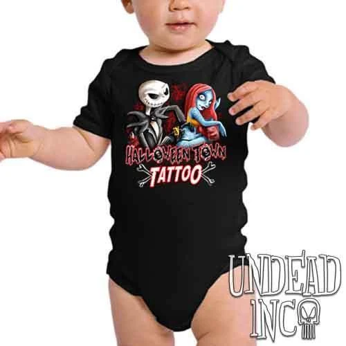 Jack And Sally Halloween Town Tattoo Nightmare Before Christmas - Infant Onesie Romper 3 Jack And Sally Halloween Town Tattoo Nightmare Before Christmas - Infant Onesie Romper
