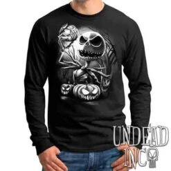 Nightmare Before Christmas Pumpkin King Jack Black & Grey - Mens Long Sleeve Tee