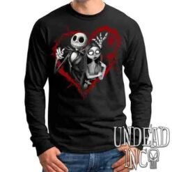 Nightmare Before Christmas Jack And Sally Black & Grey - Mens Long Sleeve Tee