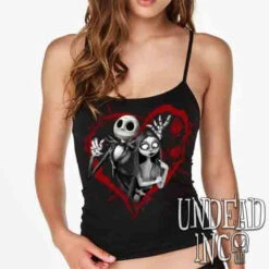 Nightmare Before Christmas Jack And Sally Black & Grey - Petite Slim Fit Tank
