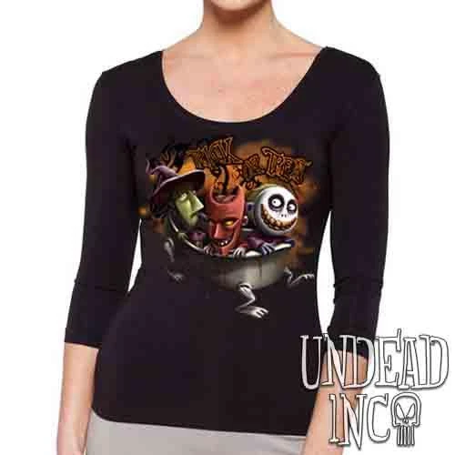 Nightmare Before Christmas Trick Or Treat - Ladies 3/4 Long Sleeve Tee 2 Nightmare Before Christmas Trick Or Treat - Ladies 3/4 Long Sleeve Tee