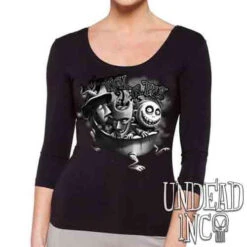 Nightmare Before Christmas Trick Or Treat Black & Grey - Ladies 3/4 Long Sleeve Tee