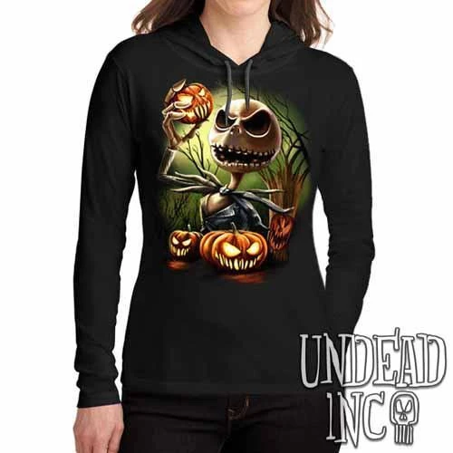 Nightmare Before Christmas Pumpkin King Jack - Ladies Long Sleeve Hooded Shirt 3 Nightmare Before Christmas Pumpkin King Jack - Ladies Long Sleeve Hooded Shirt