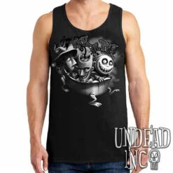 Nightmare Before Christmas Lock Shock Barrel Trick Or Treat Black & Grey Mens Tank Singlet