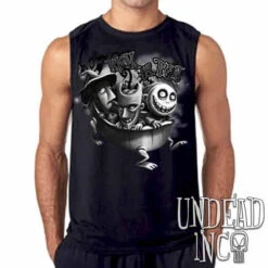 Nightmare Before Christmas Lock Shock Barrel Trick Or Treat Black & Grey Mens Sleeveless Shirt