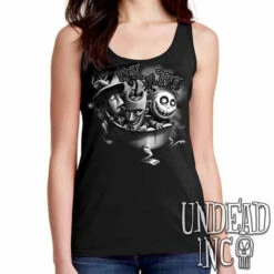 Nightmare Before Christmas Trick Or Treat - Ladies Singlet Tank BLACK GREY