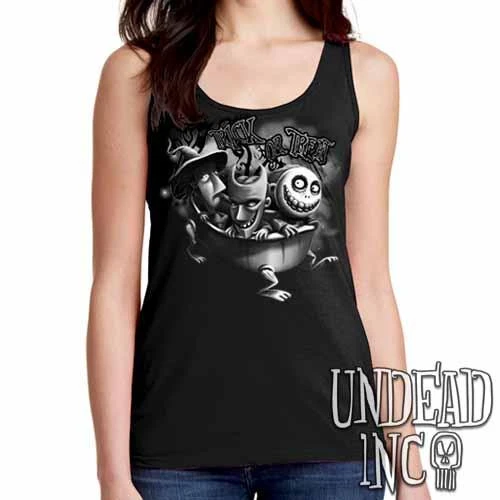 Nightmare Before Christmas Trick Or Treat - Ladies Singlet Tank BLACK GREY 3 Nightmare Before Christmas Trick Or Treat - Ladies Singlet Tank BLACK GREY