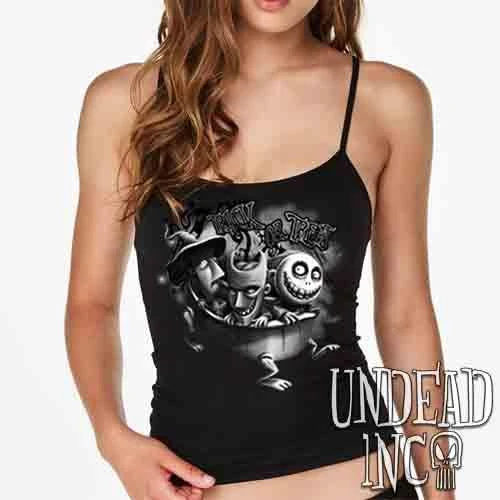 Nightmare Before Christmas Lock Shock Barrel Trick Or Treat Black & Grey - Petite Slim Fit Tank 3 Nightmare Before Christmas Lock Shock Barrel Trick Or Treat Black & Grey - Petite Slim Fit Tank
